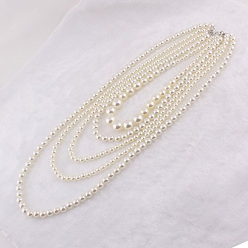 Grace Jun WSXL03 Multilayer Strand Chain White Faux Pearls Flapper Beads Cluster Long Choker Necklace thumb #4