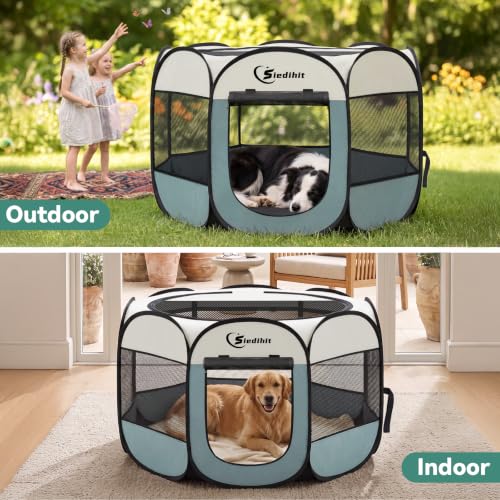 Image of Sieidihit Dog Cat Pet Playpen Puppy Crate Cage Indoor Outdoor, Large Grey