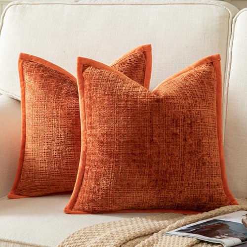 Yaertun 2er Set Kissenbezug Rostrot 45x45cm Chenille Kissenbezüge Kissenhülle...
