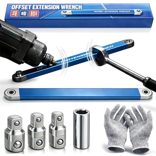 rialgirw Clé d'extension déportée, Jeu de clés déportées pour vissage, Clé d'extension à cliquet professionnelle (compatible impact) avec transmission par chaîne (1PC)