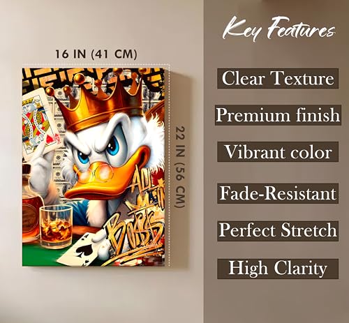 Image of King of Cards Duck Scrooge Pop Art Canvas Wall Art Painting For Living Room, Graffiti Cartoon Painting For Kids Room,