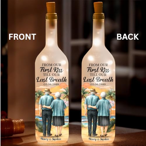 Image of Pawfect House Custom Bottle Lamp, Personalized Anniversary Wedding Gifts for Husband and Wife, Him and Her, from Our First Kiss to Our Last Breath, Housewarming Couples Gifts, LED Bottle Lights