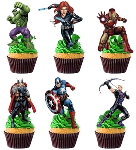 24pcs Superhero Cake Toppers Cupcake Toppers Cake Decorations,Superhero Birthday Party Supplies Decorations (11)