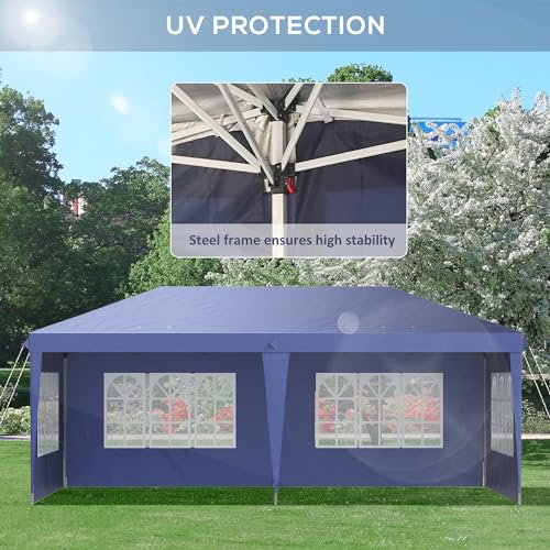 Outsunny 3 x 6m Garden Pop Up Gazebo, Height Adjustable Marquee Party Tent with Sidewalls, Storage Bag, Blue - Image 6
