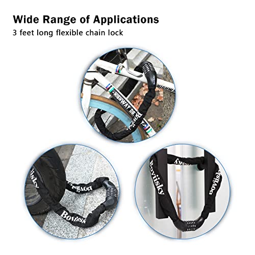 Boviisky Bike Chain Lock, 5 Digit Resettable Combination Heavy Duty Bicycle Chain Lock, 3 Feet Long. #TOP6