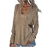 Rioge Damen Strickpullover V-Ausschnitt Langarmshirt Oberteil Damen Sexy Einfarbig Knit Sweater Tops für Frauen Lose Lässig Strickbluse Damen Elegant