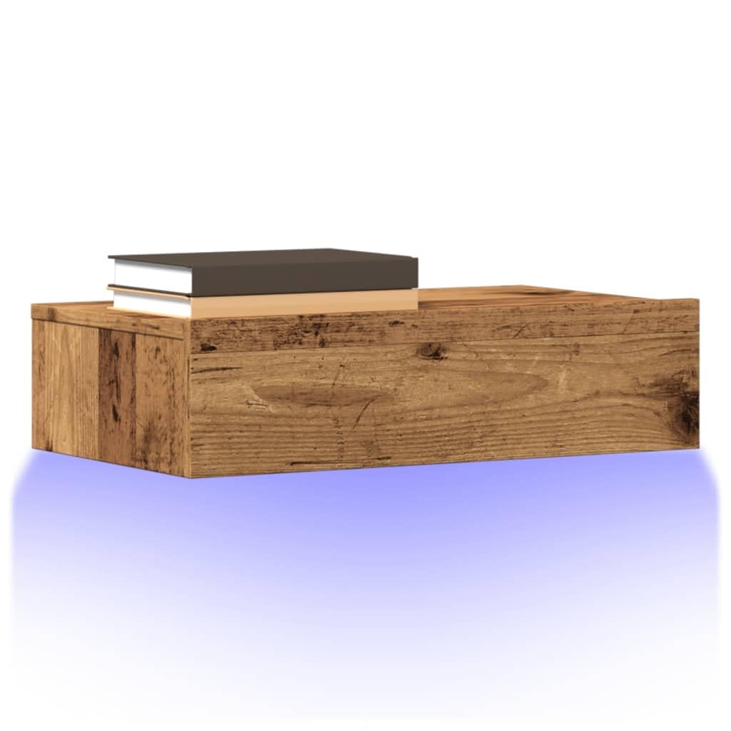 Armario de TV con luces LED, 2 unidades, aspecto de madera envejecida, cómoda de TV, mueble bajo de alta fidelidad, 60 x 35 x 15,5 cm