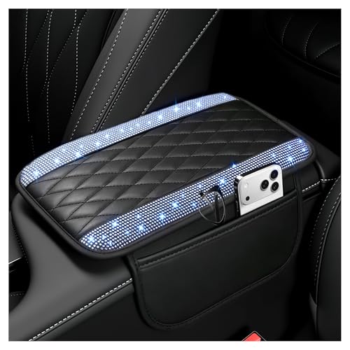 Image of Stacool Upgraded Car Center Console Cover with Rhinestones,Microfiber Leather Car Armrest Cover Cushion with 2 Storage Bags,Universal Cars Armrest Storage Box as Cars Interior Accessories