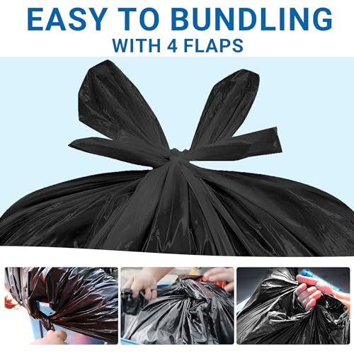 Image of 23-33 Gallon 1.2 Mil Heavy Duty Trash Bags 60 Count with 4 Innovative Flap Ties | Compatible with Rubbermaid Brute & Winco & Behrens 30-33 Gallon Round Trash Can Black 30 Count & Clear 30 Count