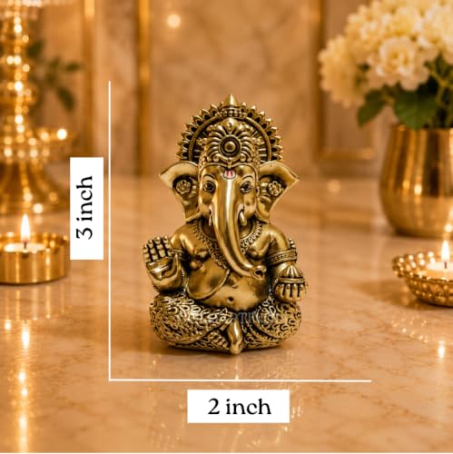 Image of Gold Art India Lord Ganesha Idol with Premium Velvet Gift Box | Decorative Ganpati Murti for Home Temple, Office Desk, Car Dashboard & Spiritual Gifting
