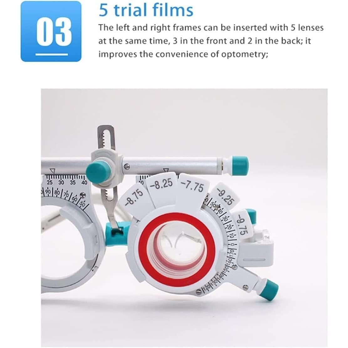 Optischer Testlinsenrahmen, verstellbarer optometrischer universeller optischer Testrahmen, PD 48~80 mm Augenoptometrie-Optiker, für die visuelle Inspektion in Optikgeschäften, Krankenhäusern und Auge