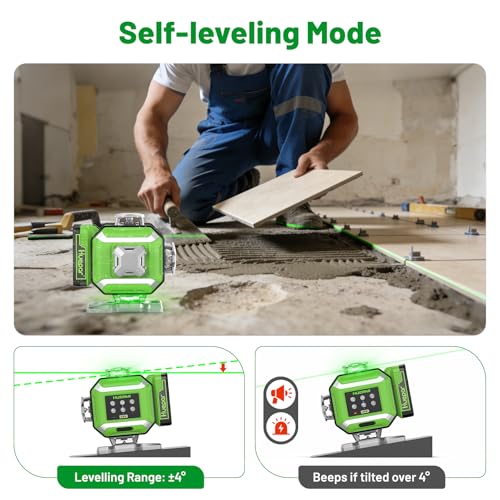 Image of Huepar 2026 New Electronic Self Leveling Laser Level, 4x360 Green Cross Line Laser Tool, ±1 /18 inch Accuracy, ±7% Slope Adjustment, Leveler Laser for Tile, Framing, Alignment, Layout, Construction & DIY