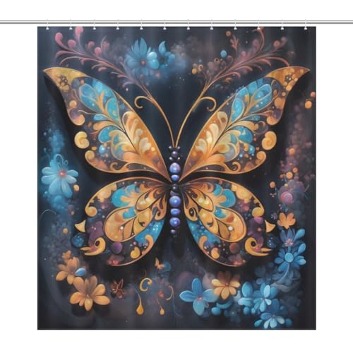 Rideau de douche papillon anti-éclaboussure en polyester imperméable - 7