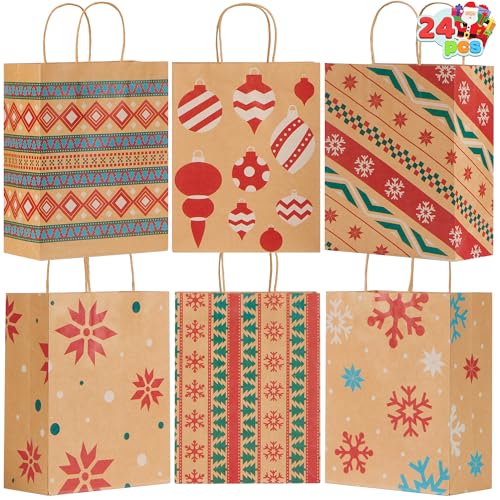 JOYIN 24 Christmas Kraft Gift Bags
