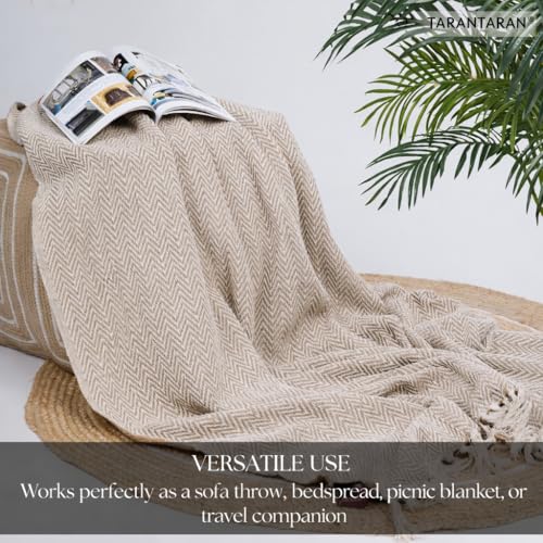 Image of Tarantaran All Season Cotton Weaved Throw Blanket for Bed /Sofa 50x70 INCHES (Beige)