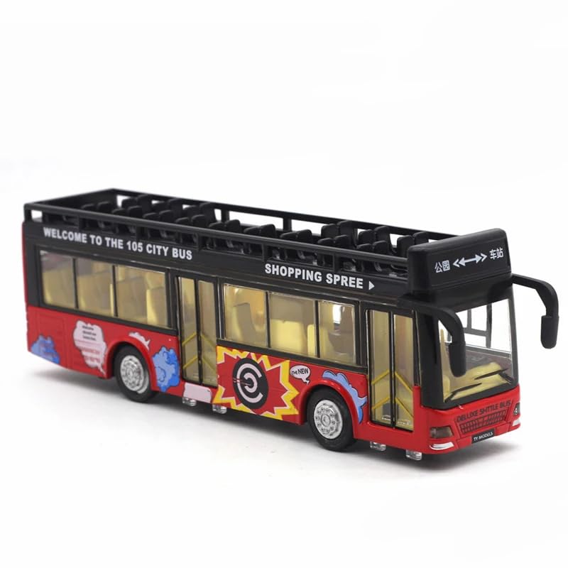 Image of Diecast Metal Long Sight View Double Decker Bus Light & Music Open Door Collection Model Long Bus Toys for Boy Kids