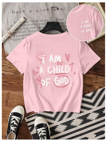 SHENHE Girl's Graphic Tees Slogan Print Short Sleeve Crewneck Cute Tshirt Summer Casual Top2