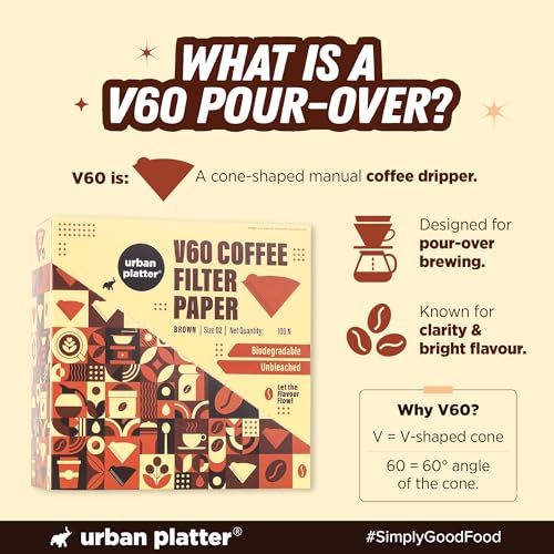 Image of Urban Platter V60 Coffee Filter Paper, Brown, Size 02, 100 Pieces (Unbleached | Ideal for Pour Over Brewing | Biodegradable)