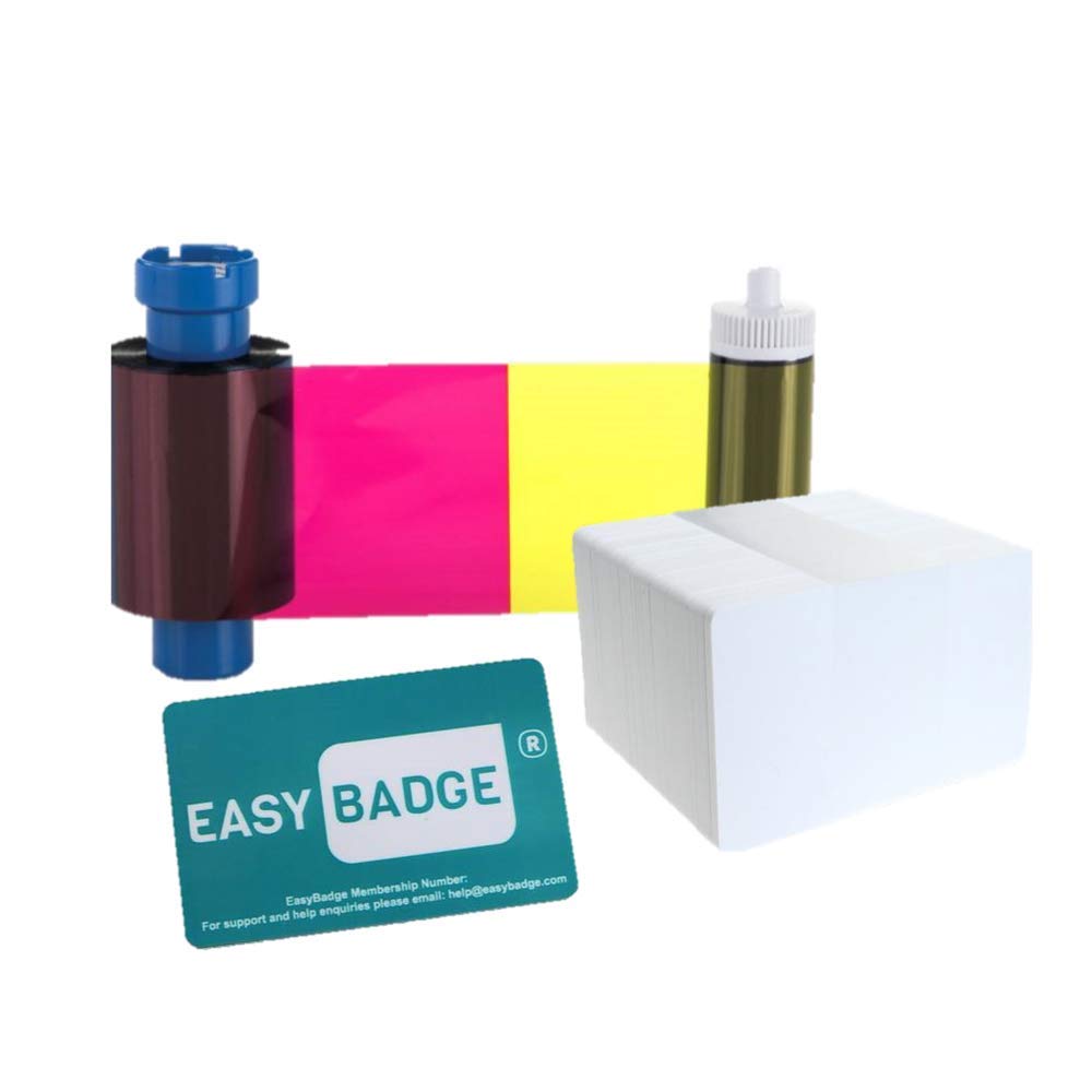 Magicard MA250YMCKOK Full-Colour Printer Ribbon (Prints up to 250 Cards) Bundle with 100 Dyestar White Plastic Cards