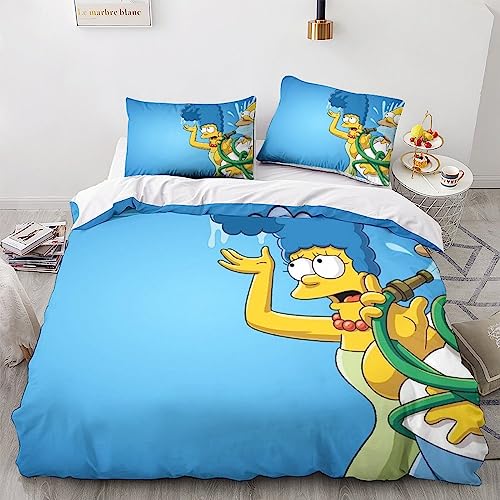 Los Simpson Funda Nórdica 3 Piezas Juego De Sábanas De Edredón De Ropa De Cama Digital 3D Juego De Funda Nórdica Funda De Almohada Juvenil/niña Juego De Sábanas De Edredón Double(200x200cm)