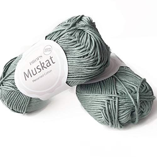 100% Cotton Yarn for Knitting and Crocheting, 3 or Light, DK, Worsted Weight, Drops Muskat, 1.8 oz 109 Yards per Ball (80 Sage Green)