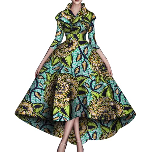 Image of African Dresses for Women A-line Floor-Length Dress Traditional Ankara Kente Print Evening Dress