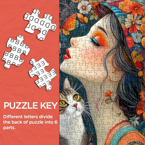 PICKFORU Elegance in Bloom Puzzle para Adultos 1000 Piezas, Rompecabezas de Dama con Arte Único, Gato y Flores miniatura 4