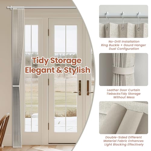 Image of AJAZZ Blackout Accordion Door Curtain 1 Panel 98 inchx106 inch Cream White - Magnetic Folding Room Divider, No-Drill Sliding Patio Closet