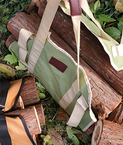 RIVECO Firewood Carriers Canvas Log with Handles & Double Straps Reinforced for Fireplace Wood Stove Durable Large Capacity Bag Heavy Duty Outdoor & Indoor (Green)