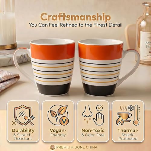 Image of UPC Premium Bone China Coffee Mug Set of 2 | Elegant Ceramic Tea & Coffee Cups for Home, Office & Cafe | Lightweight, Durable, Microwave & Dishwasher Safe Mug Set | Luxury Drinkware Collection