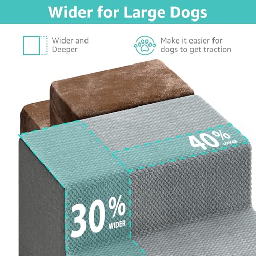 Image of YENING Large Dog Stairs for High Beds - Extra Wide Pet Steps for Large Dogs to Get on Tall Bed 3 Deep Step Cat Ramp for Couch 2 Steps