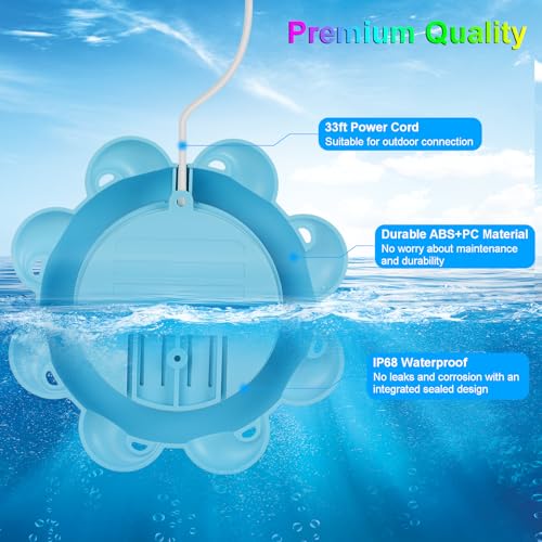 Image of BSGlobal Smart LED Pool Lights with RGB Color Changing, IP68 Waterproof, 10W Submersible Lights with 33ft Cord for Inground /Aboveground Pool, App /Remote Control