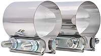 eLifecenter 2.5 Inch T304 Stainless Steel Exhaust Butt Joint Clamps, 2 Pack Leak-Proof No-Weld Repair for Pipes & Mufflers