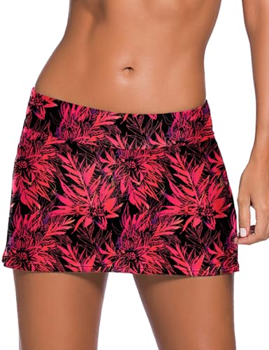 Image of REKITA Women Swim Skirt Solid Color Waistband Skort Bikini Bottom