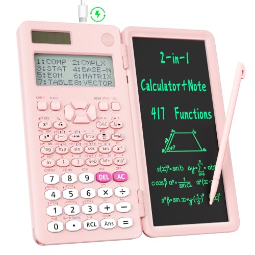 Rechargeable ROATEE 991ES MAX Scientific Calculators, CalcNote Multiview 4-Line Display with LCD Writing Tablet Notepad, Foldable Portable for Business High School College Students and Teacher(Pink)