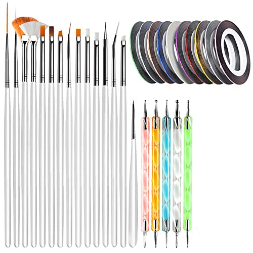 DALUCI Nail Art Kit for Women – 30 Pcs Nail Design Kit with 15 Brushes, 5 Dotting Pens & 10 Striping Tapes – Nail Painting Set, Nail Art Tools, Nail Accessories for Nail Extensions