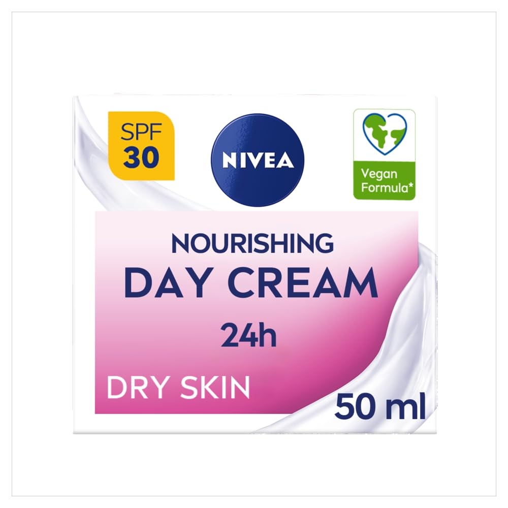 NIVEA 24h Nourishing Day Cream Moisturizer SPF30 (50ml), Hydrating Face Moisturizer with Factor 30 Sun Protection, Daily Face Cream for Dry Skincare Essential