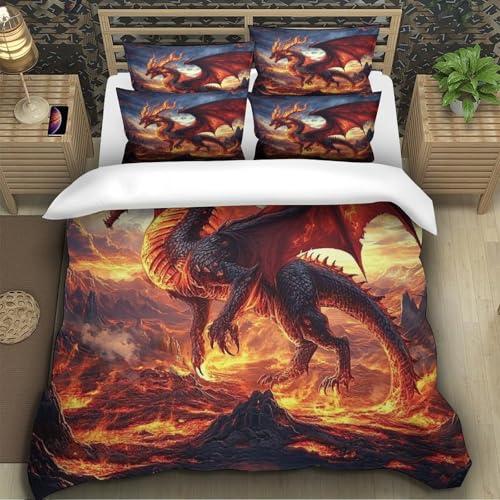 Linge de Lit Dragon de Feu 3D en Microfibre Premium de Haute Densité - 5