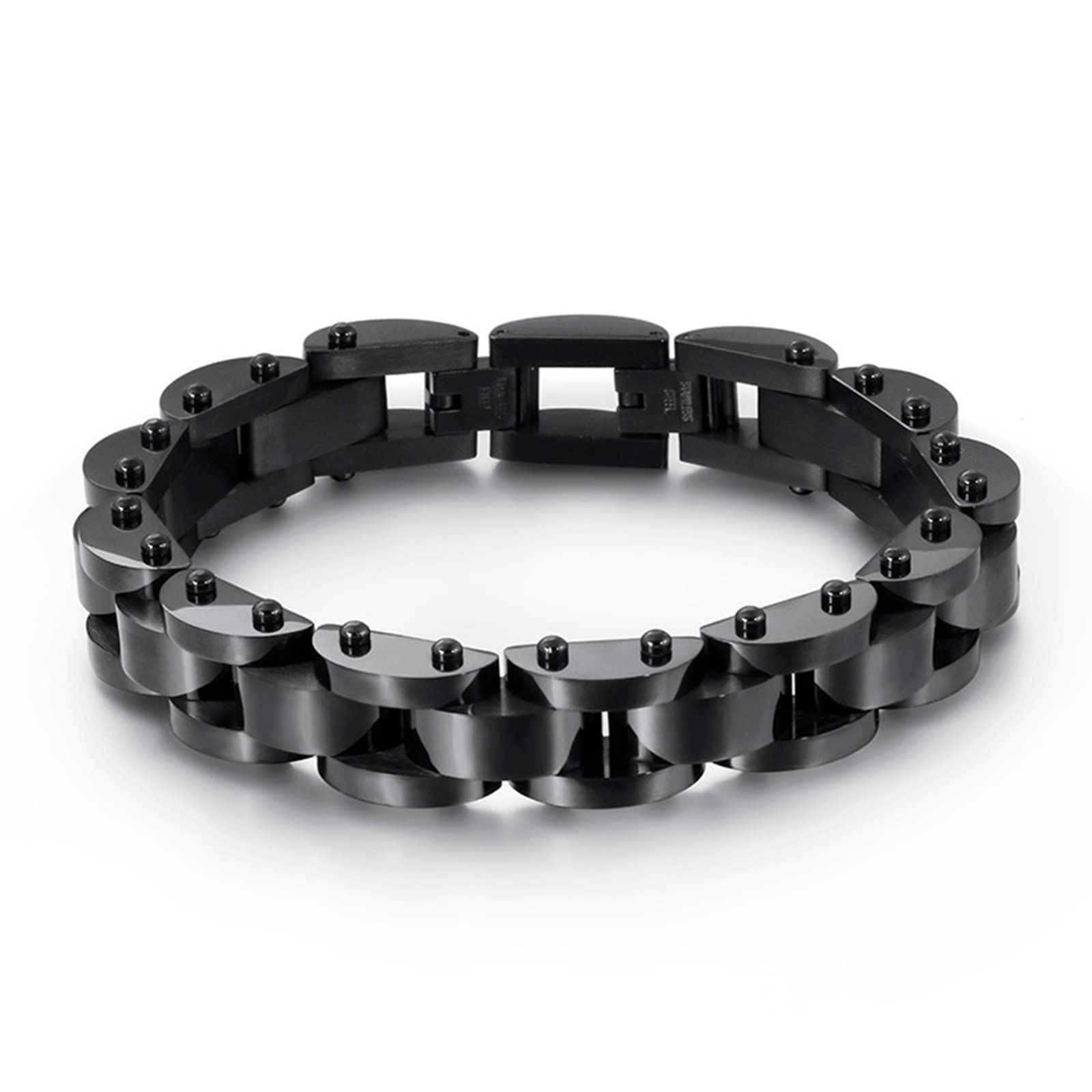 Bracciale da uomo in oro, bracciale a catena con cinturino in acciaio inossidabile, 220x14mm, Senza pietre preziose