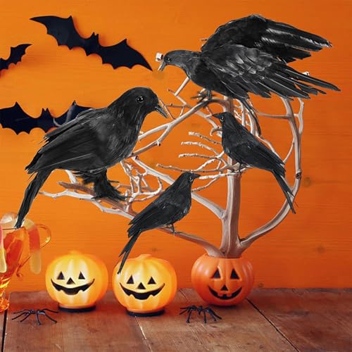 Cuervos artificiales de Halloween para ramas de árboles y decoración de oficina 4