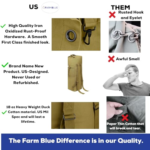 Image of Farm Blue 2 Strap Military Travel Duffle Bag, Olive Drab, L, Classic