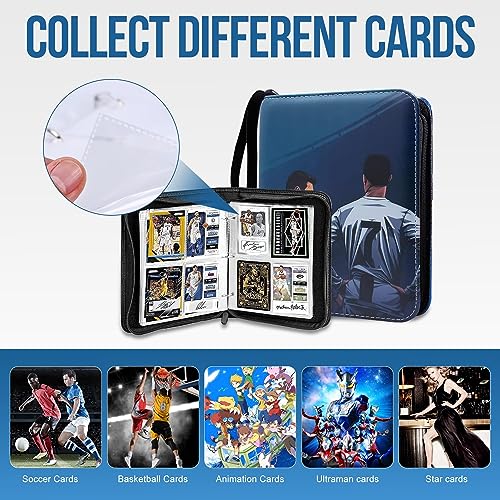 حامل بطاقات كرة القدم من KOWVOWZ، 400 جيب، مجلد بطاقات كرة القدم مع أكمام قابلة للإزالة، ألبوم بطاقات التداول، ألبوم حامل بطاقات كرة القدم مع سحاب وحزام مقبض، يناسب معظم البطاقات مقاس 9 × 6.5 سم