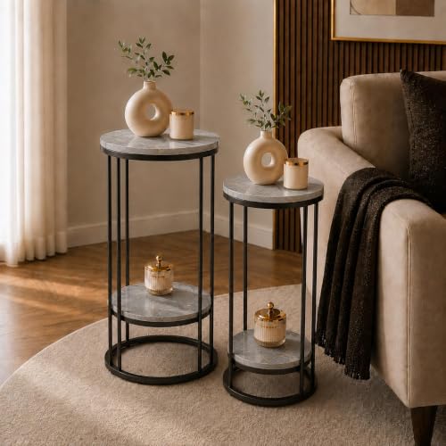 Image of Plant Stand Indoor Outdoor Metal, 2-Tier Modern Plant Shelf, Corner Flower Pot Holder, Plant Stand Table for Living Room Balcony Patio Garden Entryway Set Of 2 (Grey Black)