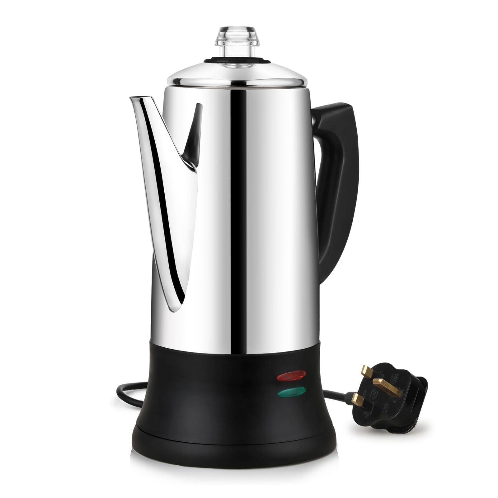 KFO 12-Cup (1.2L) Electric Coffee Percolator - CE Certified Percolator Coffee Maker with 360° Rotating Base & Anti-Slip Design | Heat-Resistant Glass Lid & Cordless Server for Home/Office Use