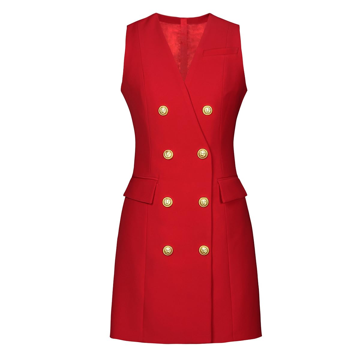 Women Blazer Dresses Elegant V-Neck Sleeveless Casual Work Office Double Breasted Blazer Long Jacket