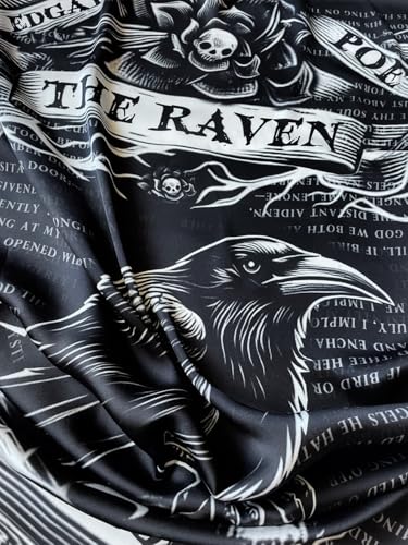 Universal Zone Raven by Edgar Allan Poe Square Satin Scarf - Black Goth Gothic Shawl with Nevermore Pattern2