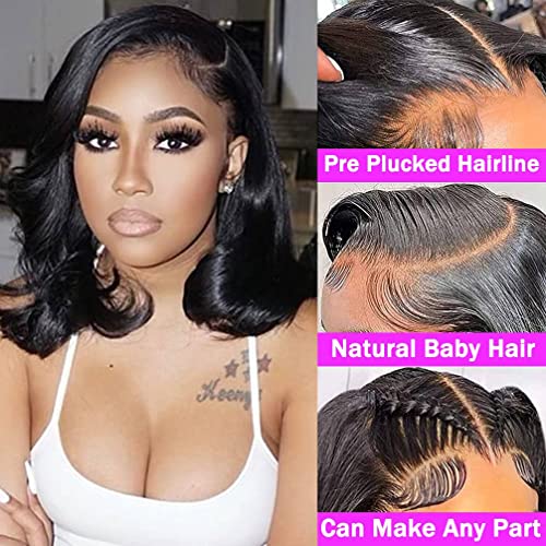 Image of Srakuw 13x4 Bob Wig Human Hair Lace Front Wigs for Black Women Pre Plucked 180 Density Glueless Wigs Human Hair Loose Body Wave Brazilian Unprocessed Virgin Human Hair Wig (12 Inch)