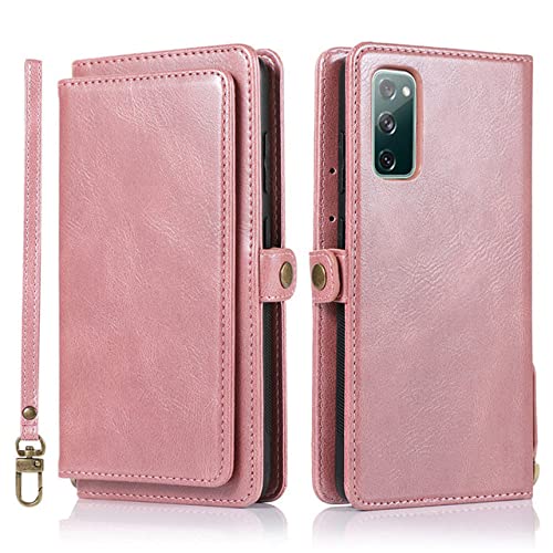 Étui portefeuille Galaxy S21 Ultra en cuir or rose avec porte-carte pour Samsung A52