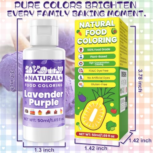 Image of Lavender Purple Natural Food Coloring - 50ml Plant Based Food Dye, No FD&C & Artificial Dyes, Gluten-Free, Food-Grade, Vibrant Liquid Colors for Icing, Baking, Cake Decorating, Frosting, Fondant, Slime - 1.69 Fl.Oz Bottles