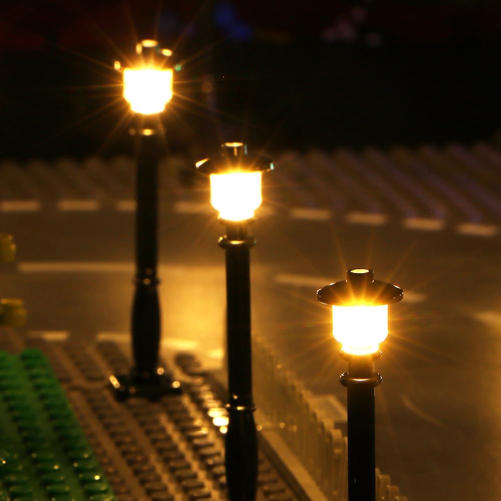 15 PCS City Street Light DIY LED Lighting Kit (10 in 1 USB Power Supply) Small Particle Building Block Lamp Block Gift Compatible with Lego 2039 11062 (Black Pillar Warm White Light)